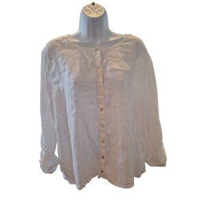 Tahari Women Blouse Linen White Plus Size 2XL Button Down Long Sleeve Minimalist